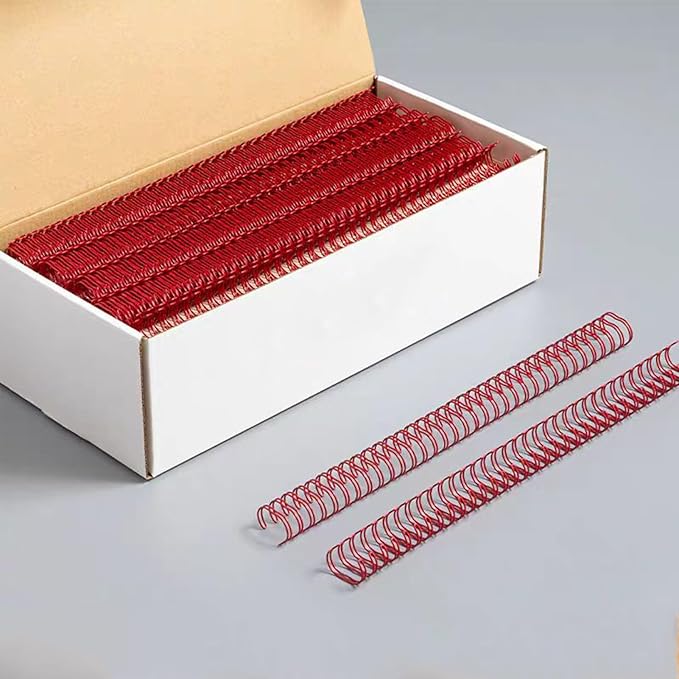 100 Pack Double Loop Wire Binding Spines, 3 to 1 Pitch,1/2 Inch Wire Cinch Book Binding Fit for School Office Notebook Maker, YolieraArt Metal Spiral for Bindings, (100 Sheet Capacity, Red)