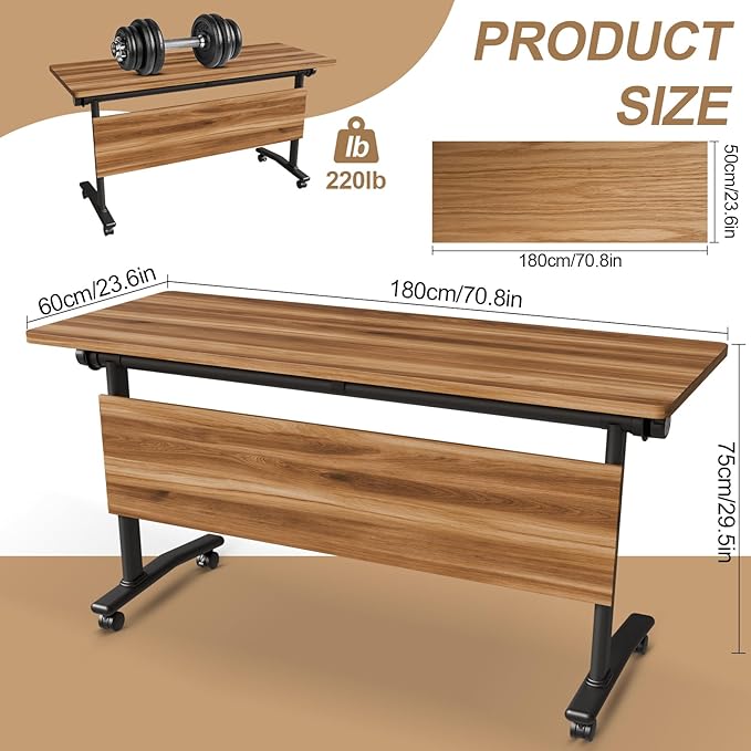 Conference Room Table with Flip-Top Design for Dynamic Meetings, Business Table Computer Desk with Heavy-Duty Frame,Foldable Seminar Meeting Tables for Home Office (2, C, 70.8IN)
