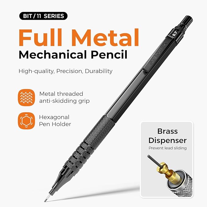 35PCS Black Art Mechanical Pencil Set in Case,0.5 0.7 0.9 2.0 Graphite Metal Drawing Drafting Pencils, Sharpener Erasers 384PCS Lead Refills (6B 4B 2B HB 2H 4H Colors) for Writing Sketching