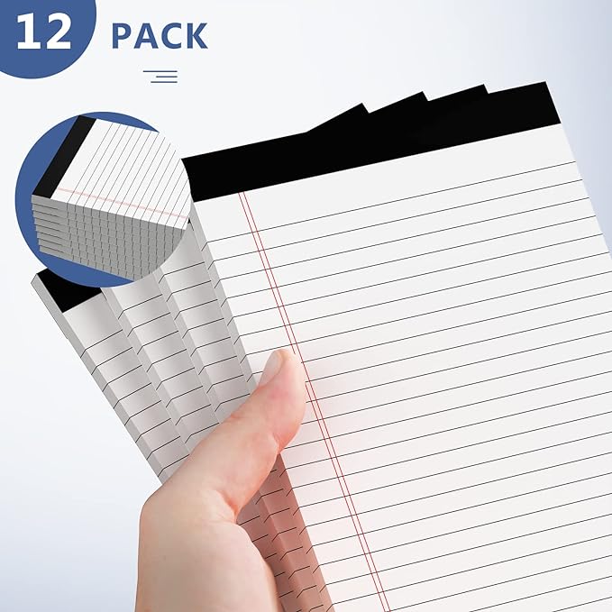 5" x 8" Note Pads 12 Pack of Legal Pads 30 Sheets Notepad College Ruled Small Writing Pads Perforated Pages Paper Pads 80GSM Heavyweight Paper Note Pads for Home, Office, or School