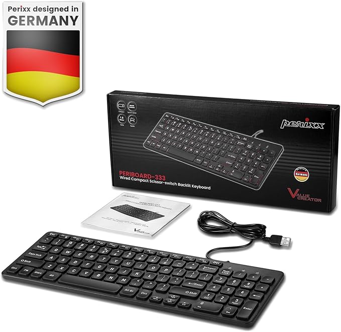Perixx PERIBOARD-333RGB Wired Backlit USB Keyboard- X Type Scissor Keys - Compact 14.25x4.57x0.83 Inches - Big Print Letters - RGB Backlit - US English
