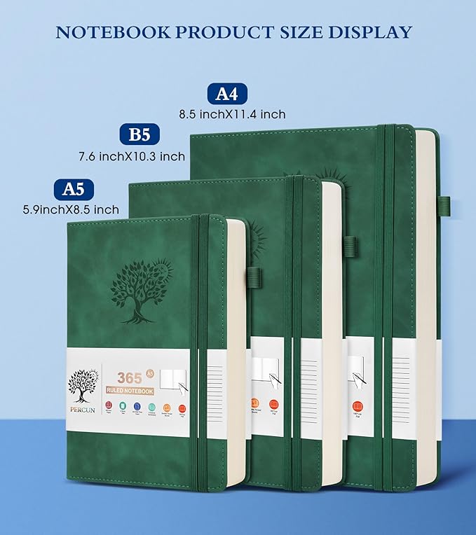 A5 Lined Journal Notebook - 365 Page Leather Journals for Writing Women & Men,Hardcover Notebook with 100Gsm Thick Pages,Daily Diary for Travel, Work,School,Note Taking,College Ruled (5.9" x 8.5")