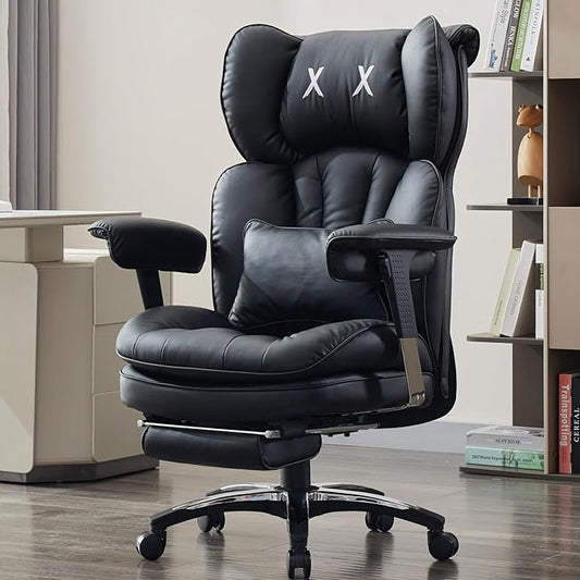 Efomao Big and Tall Office Chair with Footrest – High Back Computer Chair with Adjustable Armrests,Executive Office Chair with Wide Seat, Modern Desk Chair for Home Office, Gaming, or Study, Black