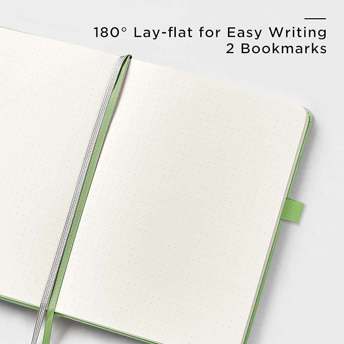 &And Per Se Dotted Journal Notebook, A5 Hardcover Leather Bullet Dotted Journal, 160 Pages 100 gsm Thick Dotted Paper,3 Sheets of Stickers Included - 5.7'' x 8'' (Pastel green)