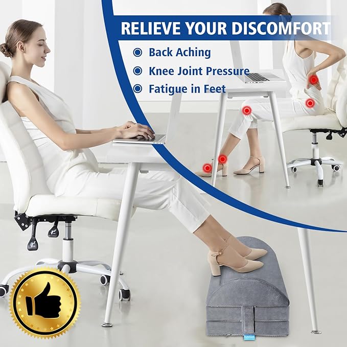 KAYFIA Foot Rest for Under Desk at Work XXL(20in) with 3 Adjustable Heights,Foot Stool with Supportive Gel Foam, Warmer Feet Pocket Footrest for Office Gaming Chair, for Leg Support -Gra