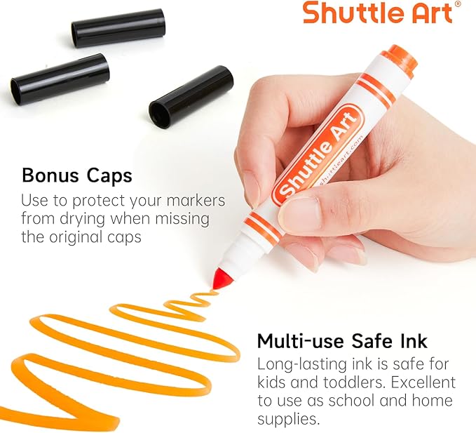 Shuttle Art 216 Pack Washable Markers, 8 Assorted Colors Broad Line Conical Tip Large Markers Bulk with a Box, Bonus Caps, Home Classroom School Supplies for Toddlers Kids Adults Students Teachers…