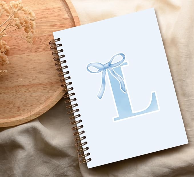 Initial L Notebook Journal,Personalized Teen Girl Gifts,Coquette Trendy Preppy Blue Bow Spiral Notebook,Monogrammed Gifts for Women Teen Girl,College Ruled Hardcover Spiral Notebook 5.5 x 8.3