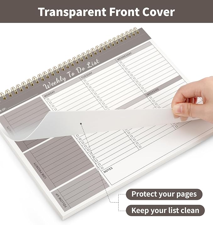 Weekly To Do List Notepad, 52 Undated Sheets (8.5"×11") Duplex-printed Weekly Planner Notepad For Work Home School Office Desk Accessories Supplies & Goal Setting Tasks - Brown