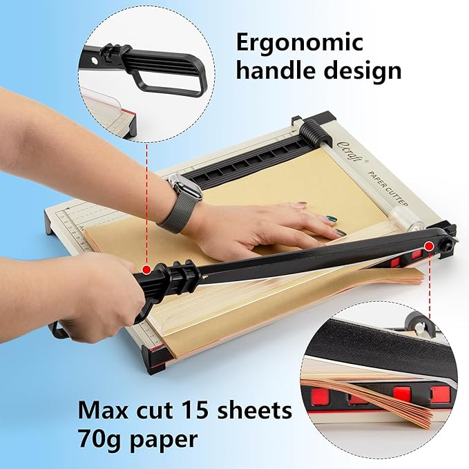 Ecraft 12" Guillotine Paper Cutter:Paper Trimmer Accurate Cutting with Safety Guard,15 Sheets Capacity,Magnetic Guide,Heavy Duty Metal Base, Perfect for Cardstock,Cardboard,Vinyl,Crafts & Photos