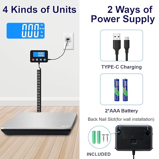 Digital Shipping Postal Scale 0.5 oz High Accuracy!440lb Commercial Weight Scale for Package, Small Business, Mail, Warehouse, Home, Battery & Charging Cable Included