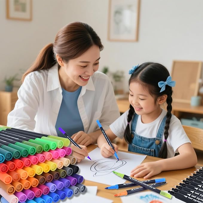 120 Colored Art Brush Markers Pens for Adult, Fine Point Art Marker, Double Tip Colored Pen, Coloring Book Markers for Adult, Hand Lettering, Drawing