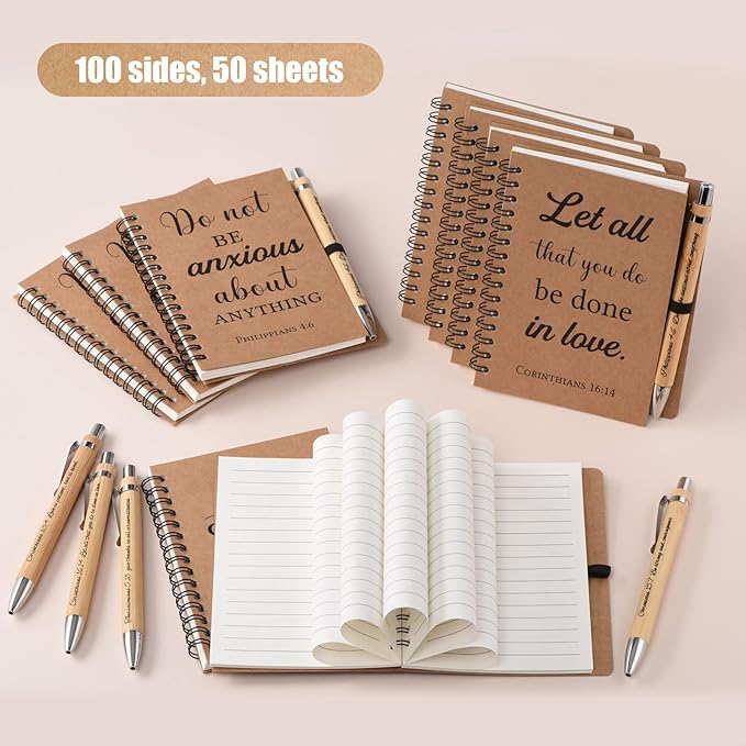 10 Pcs/5 Set of Christian Gifts Spiral Notebooks Bulk Journals with Christian Pens Prayer Journal Christian Journal for Women and Men, Perfect Home Gifts