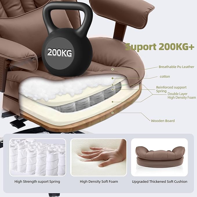 Efomao Big and Tall Office Chair with Footrest – High Back Computer Chair with Adjustable Armrests,Executive Office Chair with Wide Seat, Modern Desk Chair for Home Office, Gaming, or Study, Brown