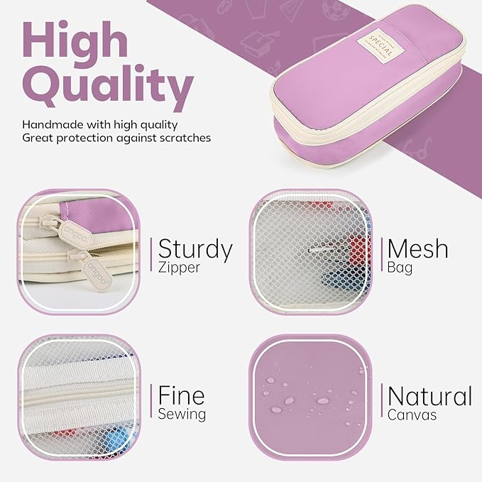 Pencil Case, Large Capacity Aesthetic Pencil Cases with Durable Zipper, Big Stationery Pencil Pouch for Women & Men, Adults Portable Storage Organizer Bag for College, office, Travel (Purple)