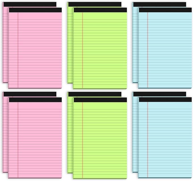Notepads 5x8 Colored Small Legal Pads, 12 Pack Colored Note Pads 5x8 Pink Notebook Paper, Notepad 5x8 Lined Paper Pads, Small Pads of Paper 5x8 Pink Lined Paper 5 x 8, 30 Sheets/Pad(Blue, Pink, Green)