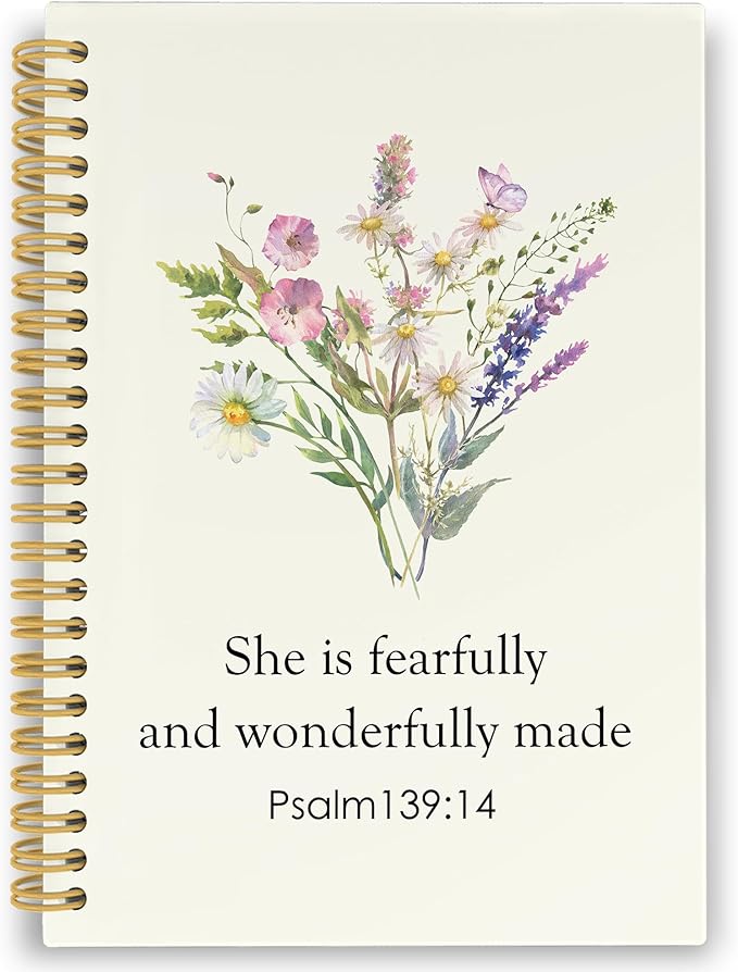 Bible Christian Wildflower Spiral Notebook, Inspirational Religious Journaling Notebooks for Work Office School, Floral Plant Prayer Hardcover Journals Gifts for Women, 160 Pages 5.5 x 8.3 Inch