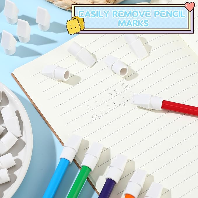 Crtiin 1000 Pcs Pencil Top Erasers Bulk Caps for Pencils Chisel Shape Erasers Toppers Classroom Party Favors Games Prizes Funny Pencil Eraser Cap for Kids Studying Supplies Home Office(White)