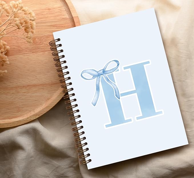 Initial H Notebook Journal,Personalized Teen Girl Gifts,Coquette Trendy Preppy Blue Bow Spiral Notebook,Monogrammed Gifts for Women Teen Girl,College Ruled Hardcover Spiral Notebook 5.5 x 8.3