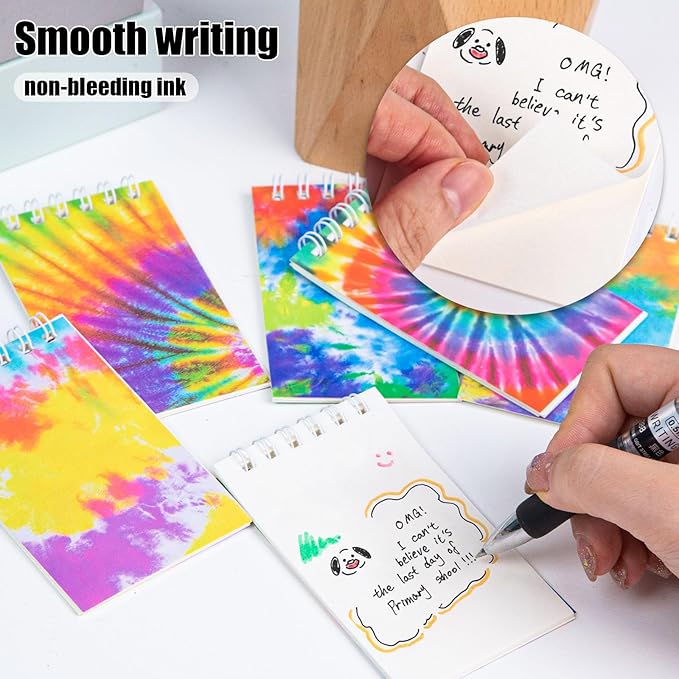 Koogel 24PCS Small Spiral Notebook, Blank Mini Pocket Journal Notebook for Kids Back to School, Tie Dye Style Journal Mini Memo Pads for Tie Dye Birthday Pastel Art Party Favors Gift Supplies