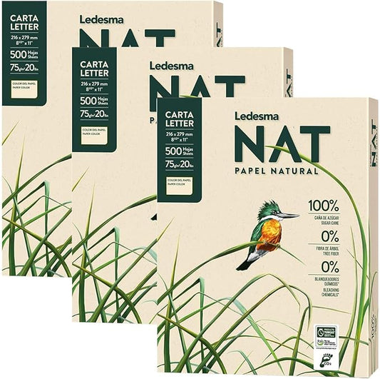 Letter Size (8.5"x11") Natural Sugarcane Pulp Printer Paper, For All Office And Photocopy Printers, Designs, Crafts (3 Reams (1500 Sheets))