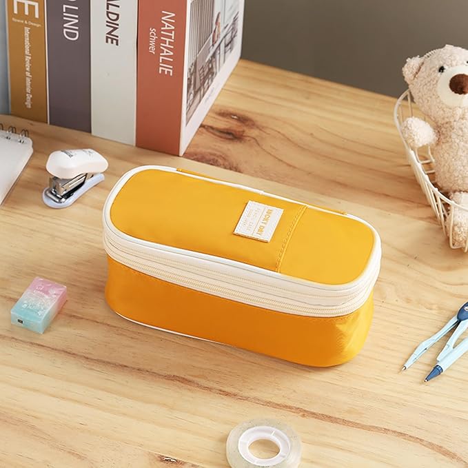 Big Pencil Case Large Capacity Pencil Bag with Zipper Pencil Pouch for Girls Boys Kids Adults Stationery Pencil Pen Case Organizer for School Office Yellow