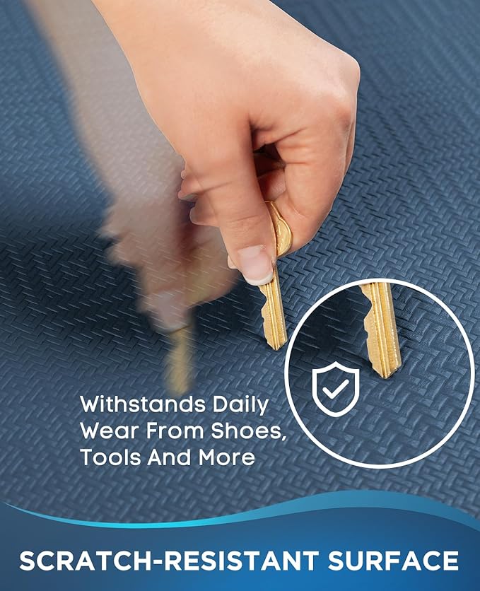 Ophanie Kitchen Mats for Floor, 3/4 Inch Thick Kitchen Rugs, Anti Fatigue Standing Cushioned Mat, Waterproof,Comfort Ergonomic Mat for Office, Home, Sink, 24'' x 70'' Blue Non-Slip Bottom