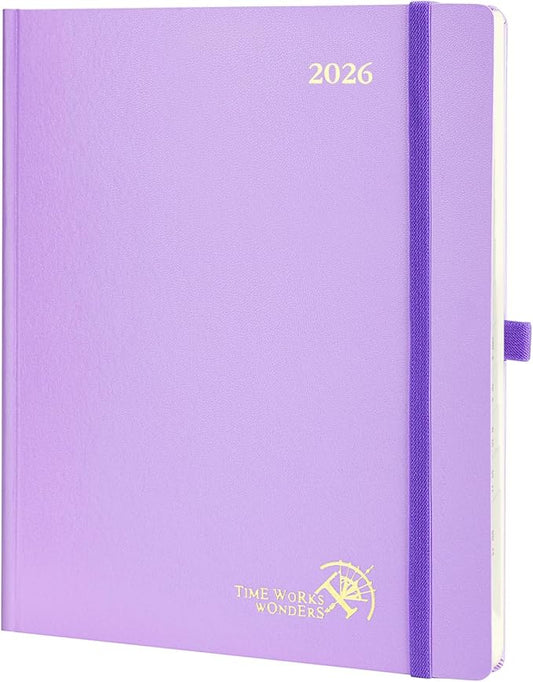 POPRUN 2026 Planner (Large Size 8.5''x 10.5'' Hardcover) - Daily Weekly and Monthly Calendar Agenda 2026 Appointment Book with Hourly Time Slots, Monthly Tabs, 100 GSM - Violet