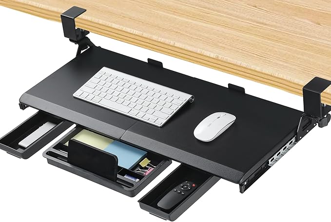 ETHU Keyboard Tray Under Desk, Pull Out Keyboard & Mouse Tray with C-clamp, Ergonomic Desk Keyboard Tray Slide Out, Pull Out Platform Drawer for Home and Office(Black)