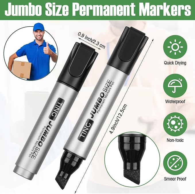 Cholemy 40 Pcs Jumbo Permanent Markers Bulk Large Chisel Tip Permanent Markers Quick Drying Pens for Office Teacher Supplies(Multicolor)