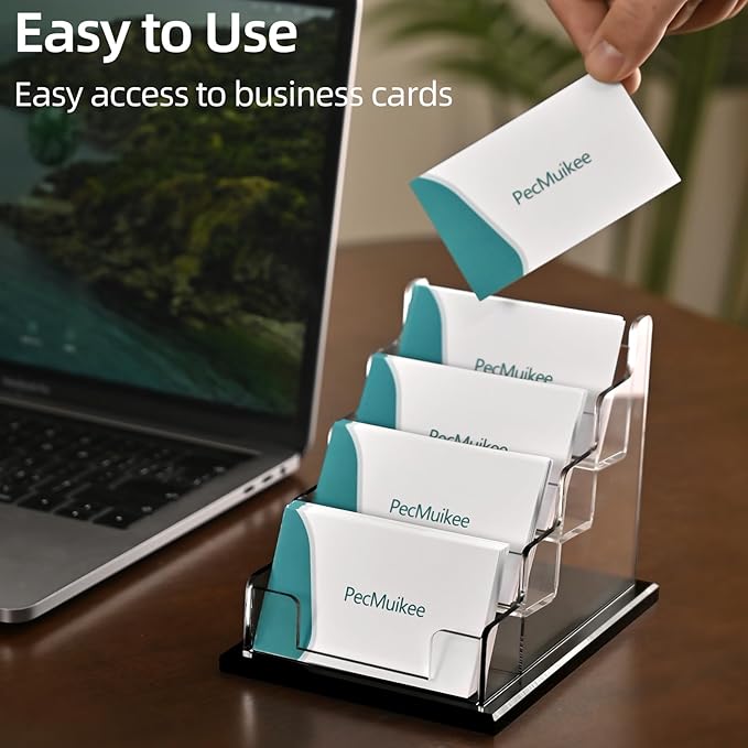 PecMuikee Business Card Holder for Desk,Acrylic Business Card Display Stand,Multiple Business Card Holders for Office, Exhibition, Home, Restaurant (4 Slot)