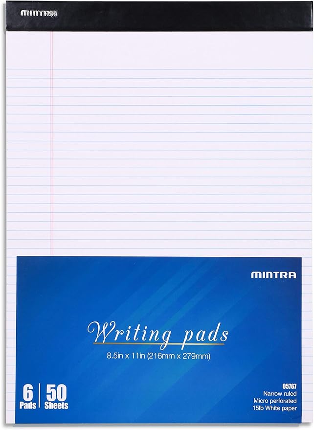 Mintra Office Legal Pads, ((xBasic, 8.5in x 11in, Narrow (White), 36pk (6-6pks))