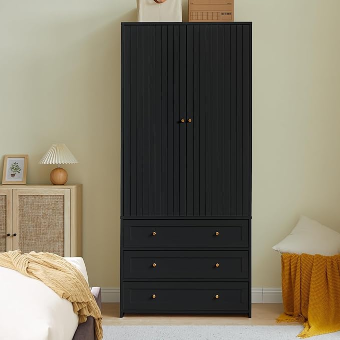 Wardrobe Closet Armoire, 71 "Wardrobe Armoire Wooden Closet with 4 Doors, 6 Drawers Household Freestanding Wooden Storage Cabinet for Bedroom