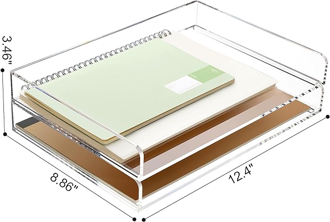 2 Pack- Stackable Paper Letter Tray, A4 File Tray Desk Organizer, Acrylic Desk Organizers and Accessories Sorter, Clear Workspace Office Supplies Organizers, 12.4inx8.86inx3.46in