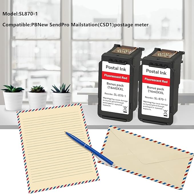 2-Pack SL-870-1 XXL Red Ink Cartridge High Capacity Compatible for SL870-1 SL8701 Fluorescent Red Ink Replacement for The PB N e w SendPro Mailstation Postage Machines (CSD1)