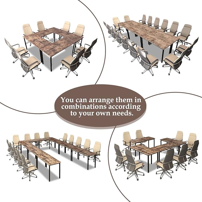 Bonzy Home Conference Tables 23ft Office Computer Desk for Meeting Room Study Writing Printer Podcast Table for 24 People Rustic Brown 10PCS 275.5"x47.2"x29.5"