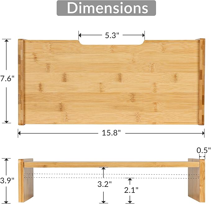 KINLINK Solid Wood Monitor Stand Riser, Monitor Riser with 2 Adjustable Height, 15.8 inch Computer Riser for Computer, iMac, PC, Printer, Computer Monitor Stand for Home & Office, Natural