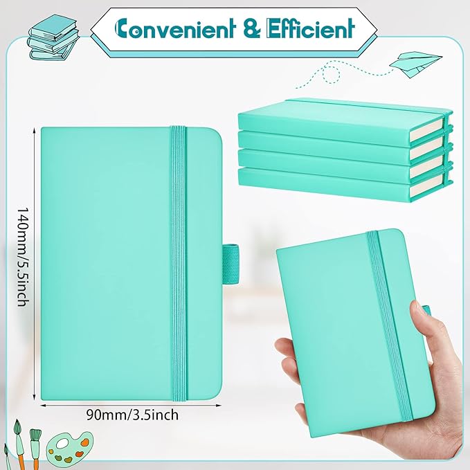 40 Pieces Small Notebooks A6 Pocket Journals 3.5 x 5.5 Inch Small Leather Notebook Mini Ruled Lined Journal with Elastic Band Pen Holder Page Marker Ribbons (Light Blue)