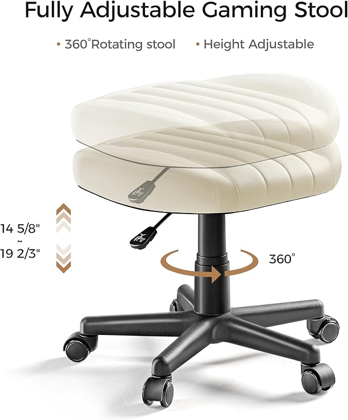 EUREKA ERGONOMIC Multi-Use Foot Stool, Height Adjustable Footrest Stool with Wheels, 360°Swivel Leg Rest Rolling Chair, Rest Ottoman Under Desk for Home Office,Beige