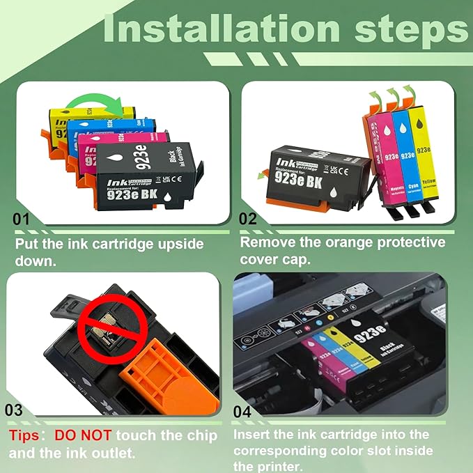 923e 923XL Ink Cartridges Combo Pack Ink Cartridge with Chip Replacement for 923e Ink Cartridges Work for OfficeJet Pro 8138e 8130e 8135e 8139e OfficeJet 8122e 8120 8123 Printers(4 Pack)