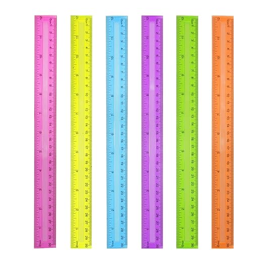 DAGONGREN 30 Pack Clear Plastic Rulers 12 Inch,Transparent Assorted Color Metric Bulk Rulers with Inches and Centimeters,Kids Ruler for School,Home,Office