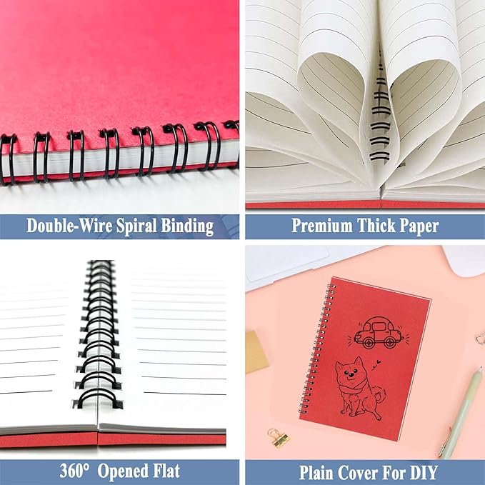 GINMLYDA 4Pack Small Spiral Notebook A5, 8.25x5.5β 120 Lined Pages Wide Ruled Spiral Journal Bulk Blank Kraft Cover Spiral Bound Notebook & Writing Pads for Home Office Meeting Work Note Taking