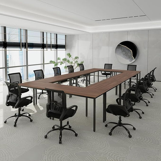 Bonzy Home Conference Tables 23ft Office Computer Desk for Meeting Room Study Writing Printer Podcast Table for 24 People Rustic Walnut 10PCS 275.5"x47.2"x29.5"