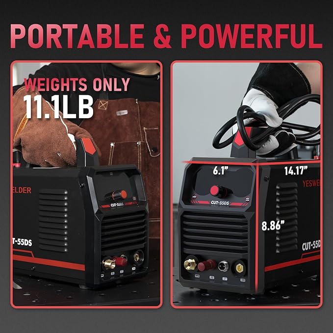 YESWELDER CUT-55DS Plasma Cutter, 55Amp Non-Touch Pilot Arc Air Power, Large Digital Display 110/220V Dual Voltage IGBT Inverter Plasma Cutting Machine with ETL Approved