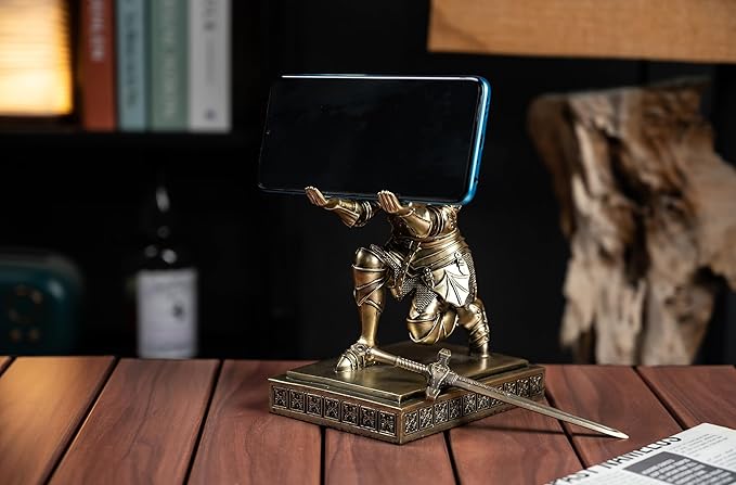Medieval Armored Warrior Knight Pen Holder Desk Organizers and Accessories Resin Pencil Holder Paperweight as Gift with a Cool Letter Opener for Desk (Bronze)