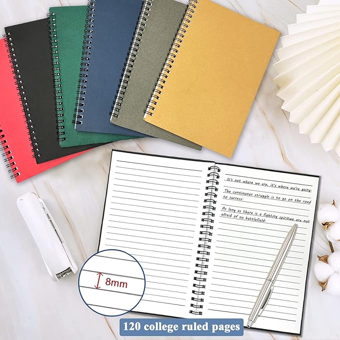 GINMLYDA Small Spiral Notebook 12Pack, 120 Lined Pages 8.25x5.50 Inches Spiral Journal Kraft Cover Notebooks & Writing Pads for School Home Office Aesthetic Sketch Drawing Note