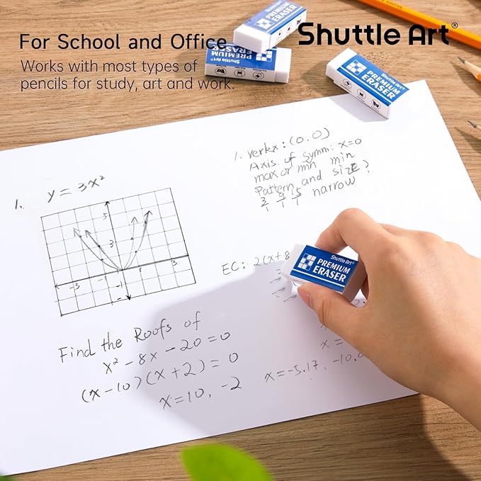 Erasers, Shuttle Art 72 Pack Premium Erasers Bulk, White Eraser Classroom Set for Kids Teachers as School and Office Supplies