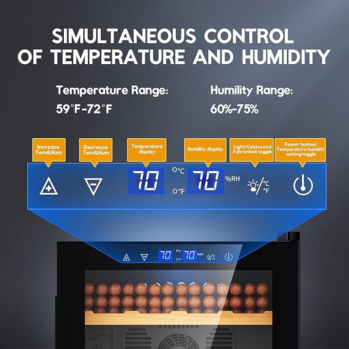 Tylza Electric Cigar Humidor Cabinet 50L, Electric Humidors for Cigars with Temp & Humidity Control, Digital Hygrometer, Lock, Refrigerator, Cigar Humidors with Cedar Wood Drawer Shelves, 370 Cigars