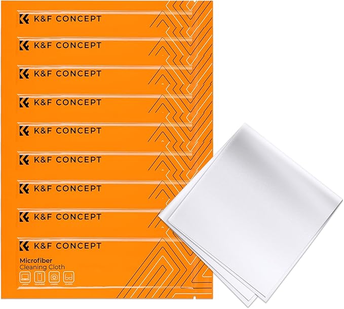 K&F Concept 10 Pack Microfiber Cleaning Cloths,Washable Reusable 6x6in Vacuum Wrapped Lint Free Glasses Cloth for Glasses, Lens, Screens & More