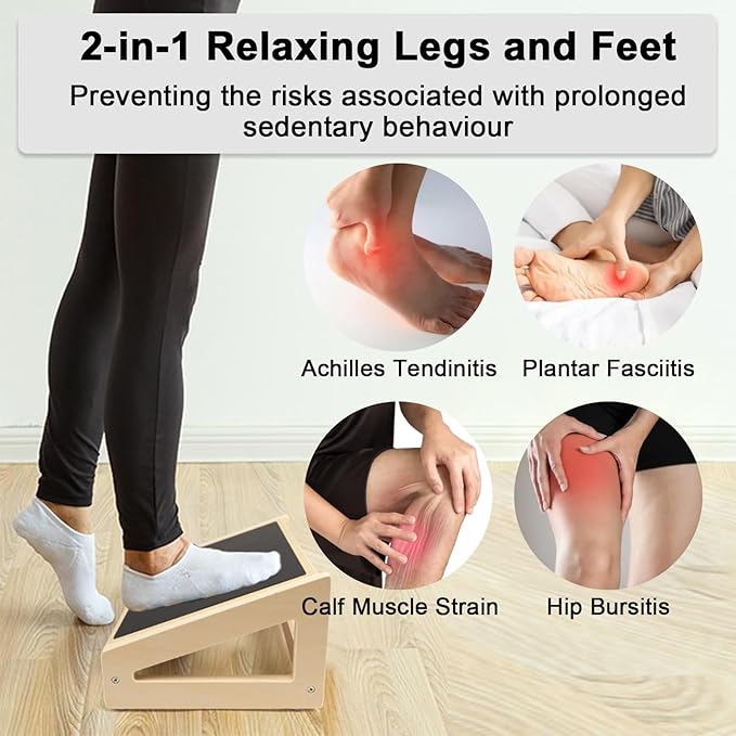 WOOD CITY Under Desk Footrest, 3 Heights Adjustable Foot Rest with Silicone Surface, 3 in 1 Non-Slip Foot Stool Improve Posture, Reduce Fatigue & Pain, Ideal for Home/Office/Gaming (Natural)