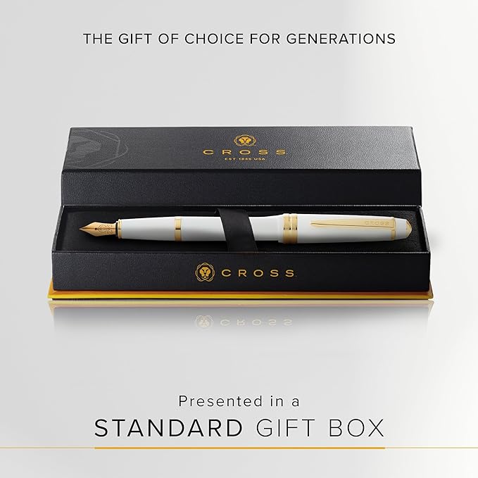 Cross Bailey Light Refillable Fountain Presented in a Everyday Gift Box - Medium Point, Black Ink, Polished White
